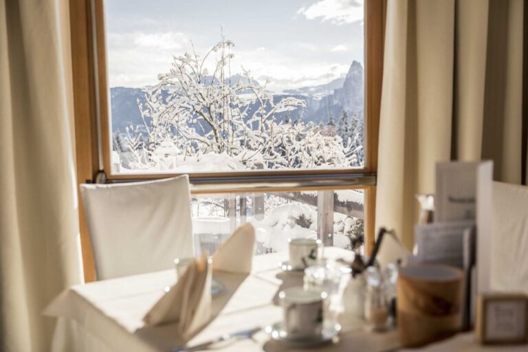 blick in die winterlandschaft beim fruehstueck hotel tann