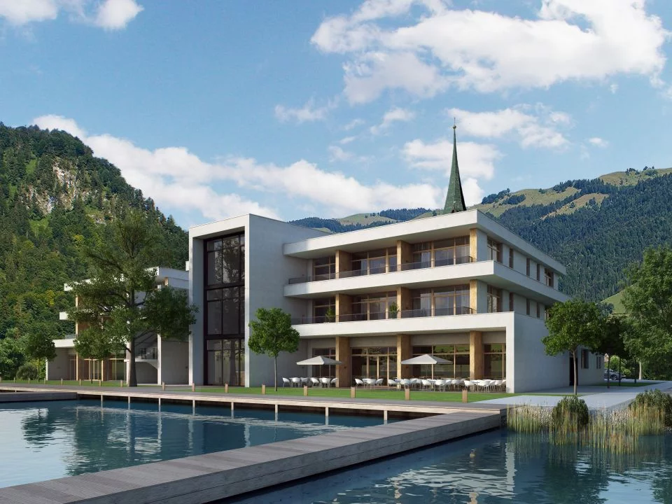 hotel mit privatem seezugang c pott architekten.ingenieure das walchsee aktivresort